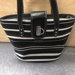 Kate Spade Black white brown striped handbag.